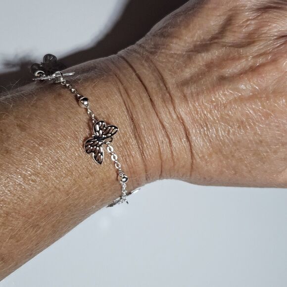 Womens Silver Tone Filigree Butterfly Ankle Bracelet Anklet 8.5 - 11" - Picture 4 of 15